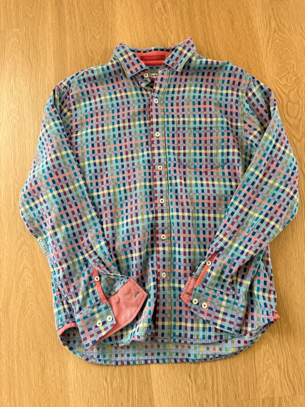 Tommy Bahama Multicolor Check Button-Down Shirt with Coral Accents